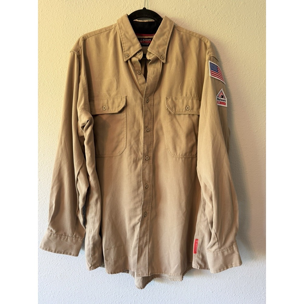 Bulwark FR Mens Tan Long Sleeve Button Up Flame Resistant Shirt Size XL